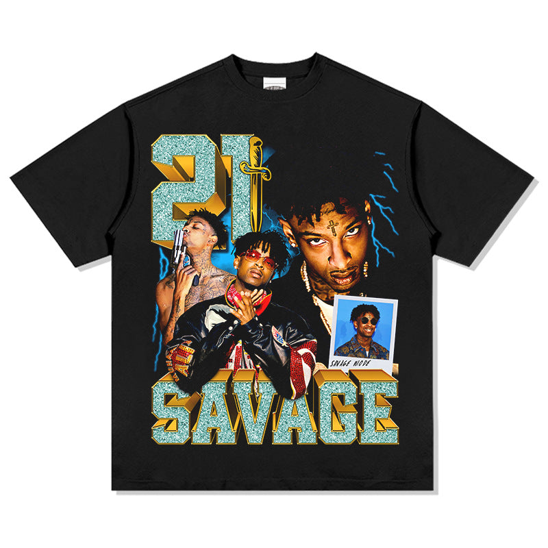Streetwear masculino hip hop 21 savage print vintage hiphop short sleeve t-shirt