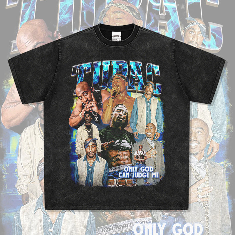 Outfit streetwear vintage hip hop tupac print short sleeve t-shirt