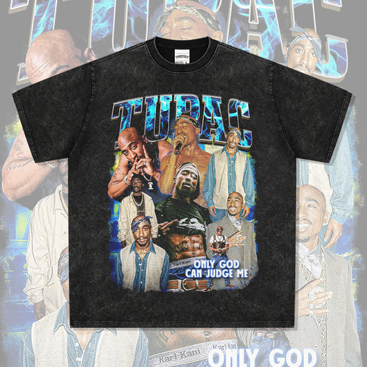 Outfit streetwear vintage hip hop tupac print short sleeve t-shirt