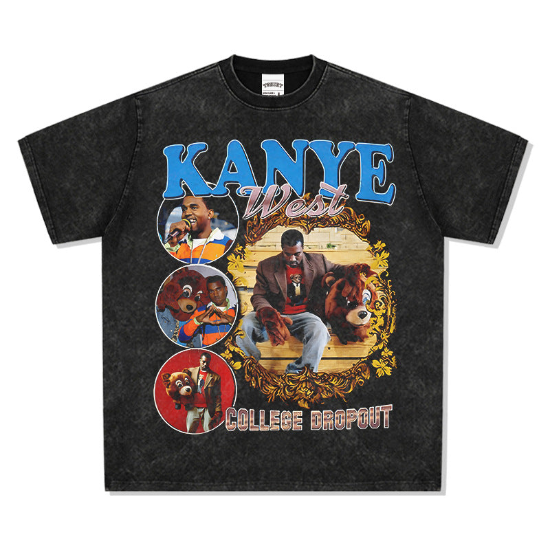 New york hip hop shop vintage hip hop kanye west print short sleeve t-shirt vintage
