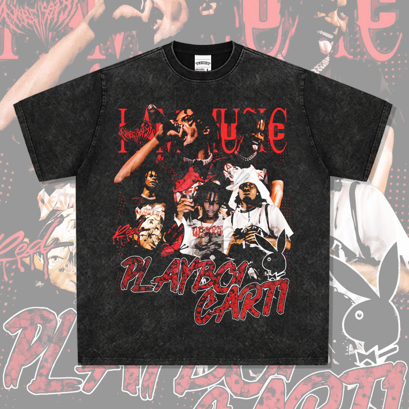 New york hip hop shop retro hip hop play less playbois carti print short sleeve t-shirt