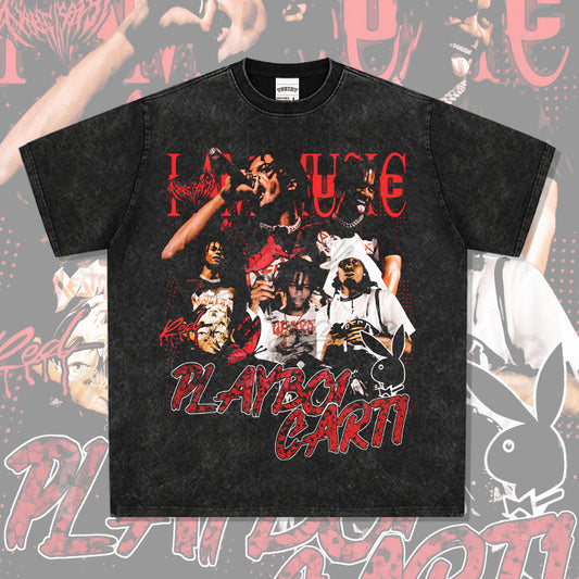 New york hip hop shop retro hip hop play less playbois carti print short sleeve t-shirt