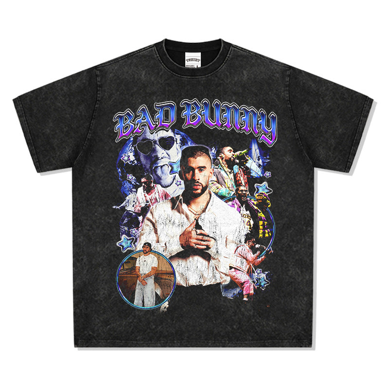 Outfit streetwear Vintage Bad Bunny Hip Hop Print Short Sleeve T-Shirt