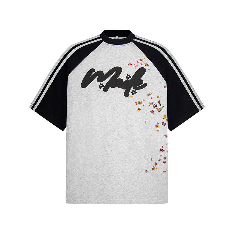 Casual Street Wear Vintage Shoulder Short Sleeve Summer Crew Neck Top