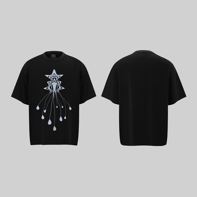 Camisas Retros Washed Old Abstract Character Print Short Sleeve T-Shirt