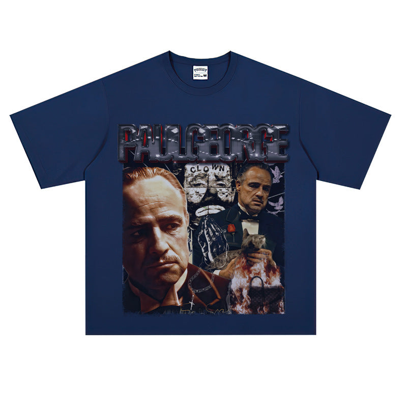 Film Star T Shirt Cotton Short Sleeve Loose round Neck Retro Design T-shirt for Men