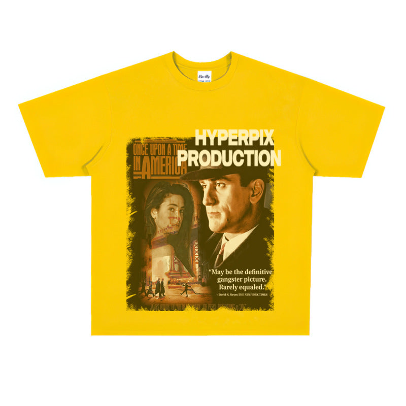 Film Star T Shirt Trendy Cotton Short Sleeve Loose round Neck American Retro T-shirt for Men
