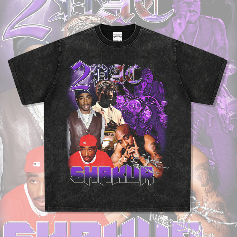 Marcas streetwear usa hip hop tupac print vintage short sleeve t-shirt vintage