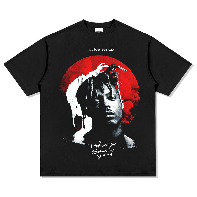 Streetwear masculino Juice wrld hip hop character print short sleeve t-shirt