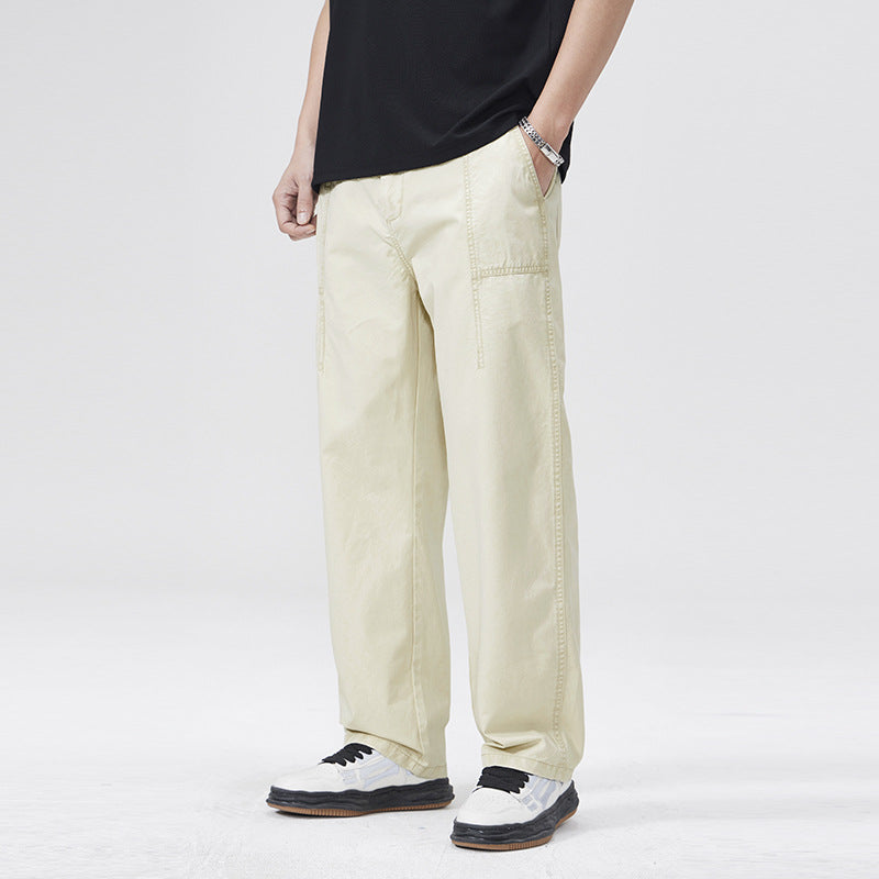 Men Casual Pants Vintage Cotton Men's Spring and Summer Loose Splicing Tooling Straight Pants
