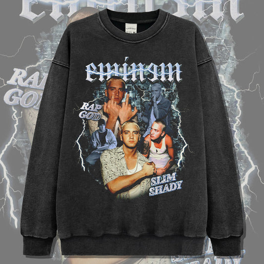 Marcas streetwear usa hip hop Eminem print crew neck sweater