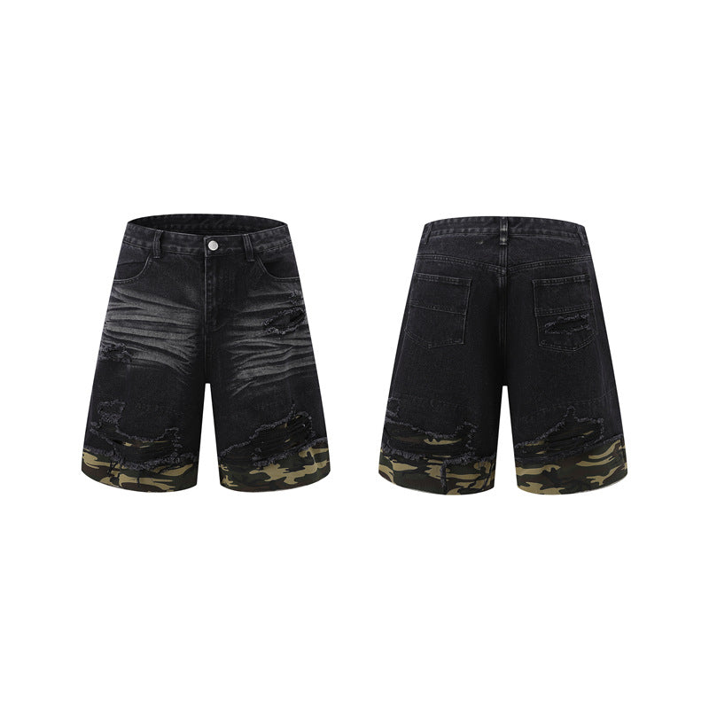 Stone Wash T shirt Leopard print denim short sleeve casual denim shorts