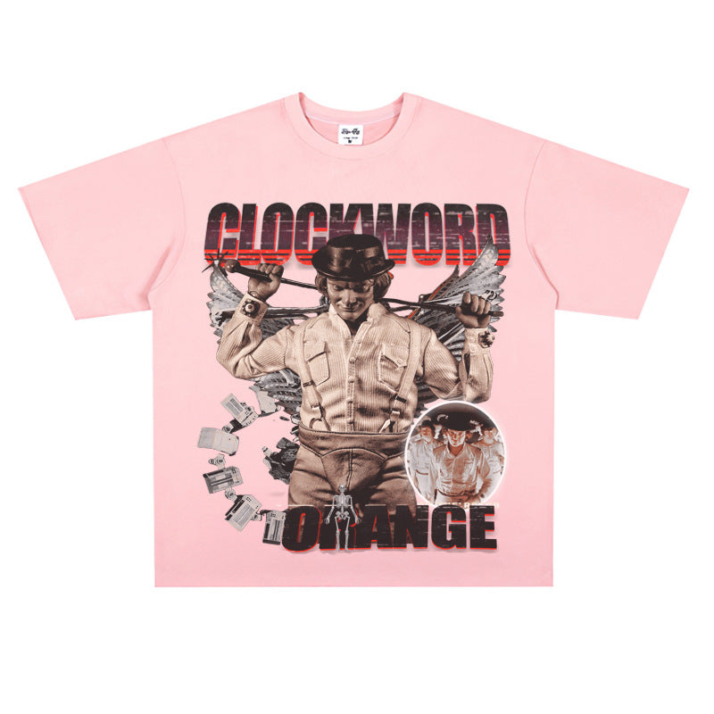 Film Star T Shirt Loose American Retro Street Cotton Crew Neck Personality T-shirt Men and Women