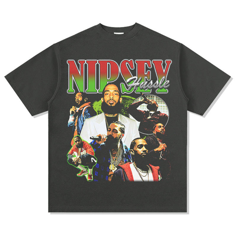 Outfit streetwear vintage hip hop Nipsey print short sleeve t-shirt