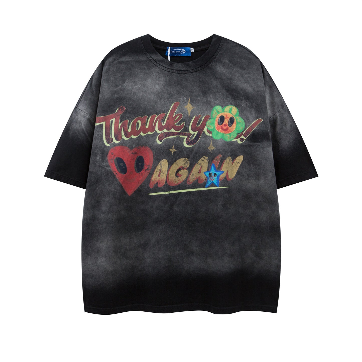 Nyc T Shirt Vintage Washed Alphabet Print Crew Neck Short Sleeve T-Shirt Summer Loose Top