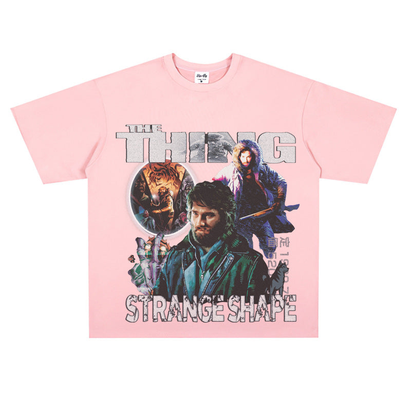 Film Star T Shirt Short Sleeve American Retro Loose Heavy round Neck Street T-shirt Men and Women