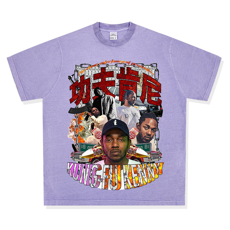 Outfit streetwear Homage Kendrick Lamar Kung Fu Kenny Hip Hop Rap Print Short Sleeve T-Shirt