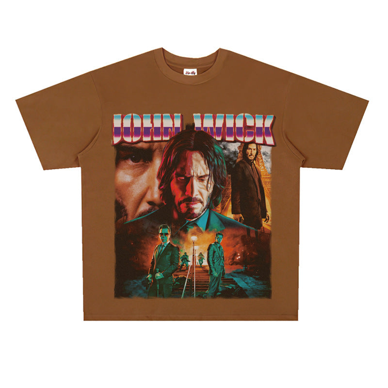 Film Star T Shirt Vintage American Street Printed round Neck T-shirt for Men and Women