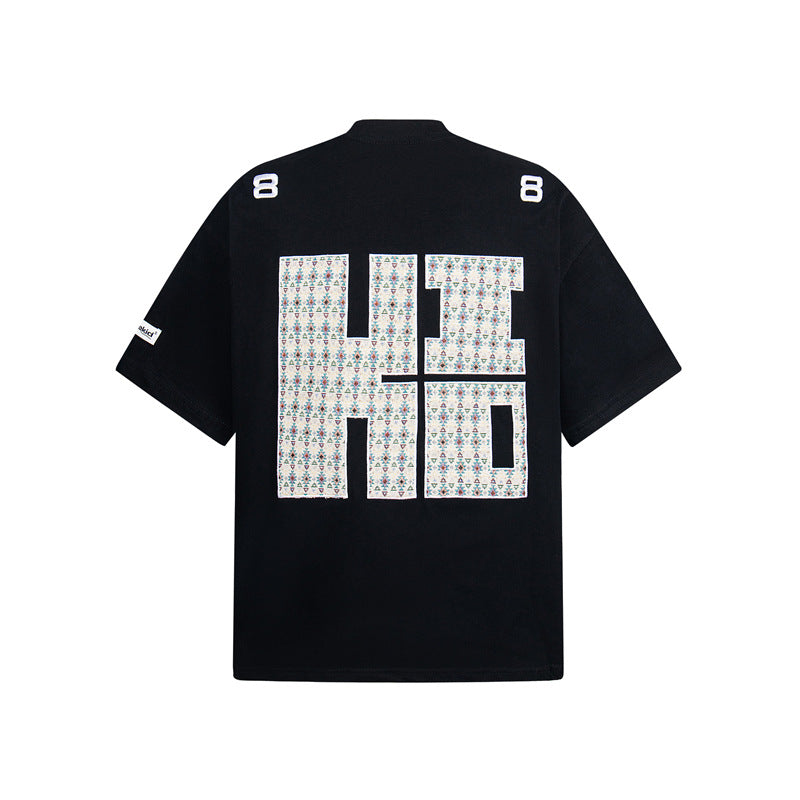 Camisas Retros Vintage Embroidered Alphabet Loose Short Sleeve T-Shirt