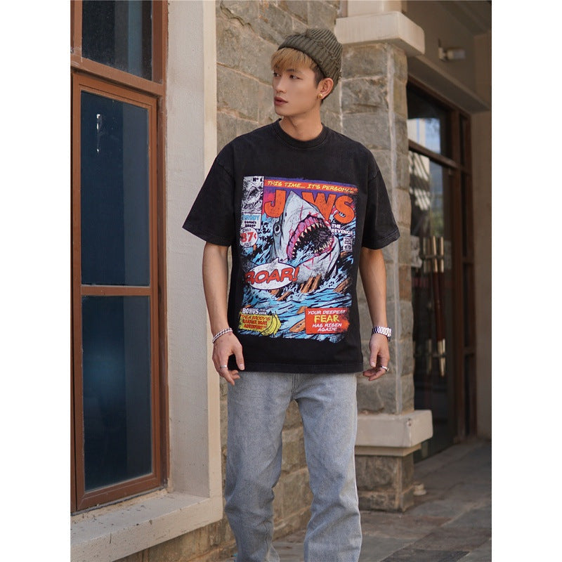 Film Star T Shirt Cotton Loose Short Sleeve American Retro Fashion Printed round Neck T-shirt