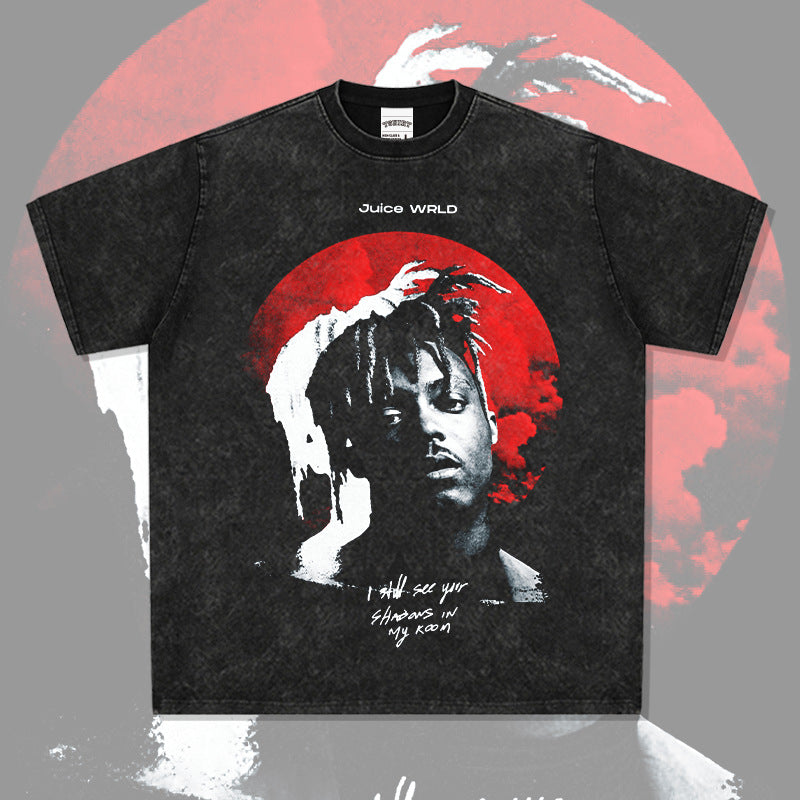 Streetwear masculino Juice wrld hip hop character print short sleeve t-shirt