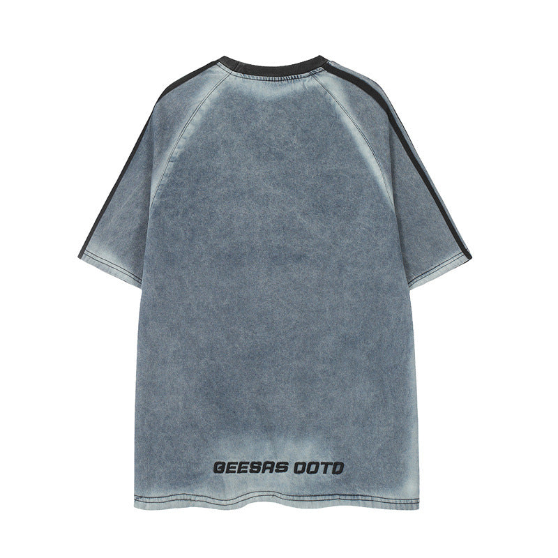 US drip outfits summer retro do old letter print casual loose short sleeve T-Shirts
