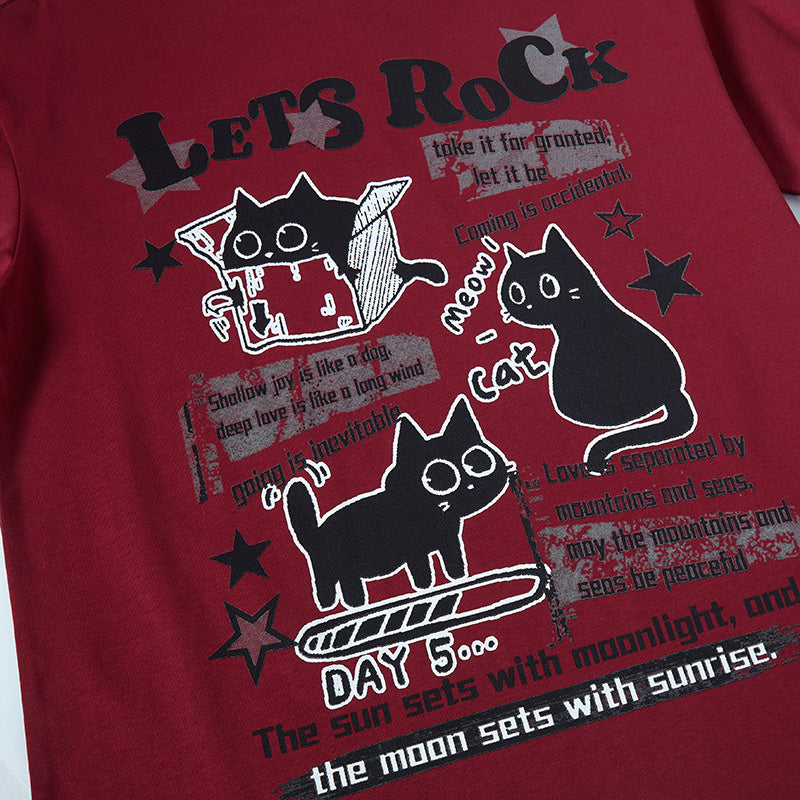 Nyc 1990 Shirt Retro Cat Print Summer Short Sleeve T-Shirt