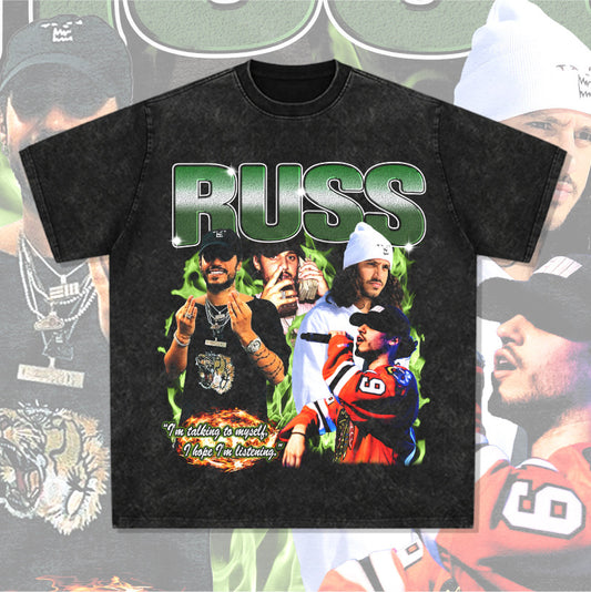 Cool t rapper vintage hip hop russ print long sleeve short sleeve t-shirt vintage