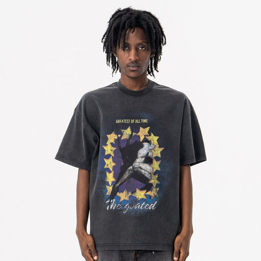 Vintage College Shirts Summer Hip Hop Wash Short Sleeve T-Shirt