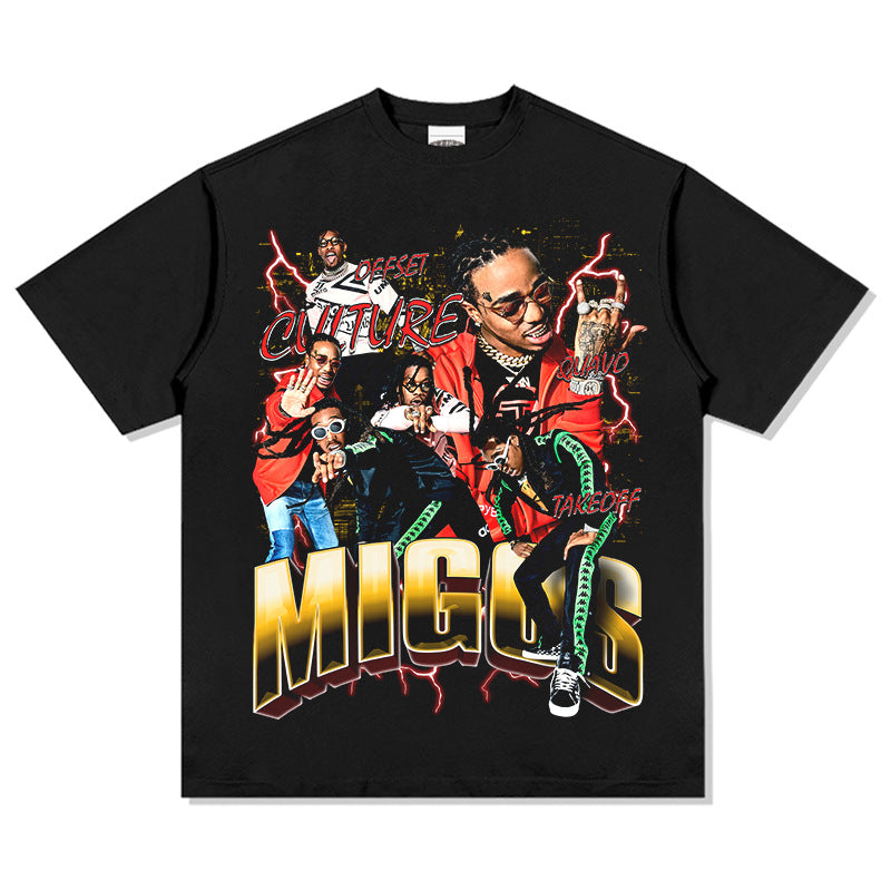 New york hip hop shop hip hop migos print vintage hiphop short sleeve t-shirt