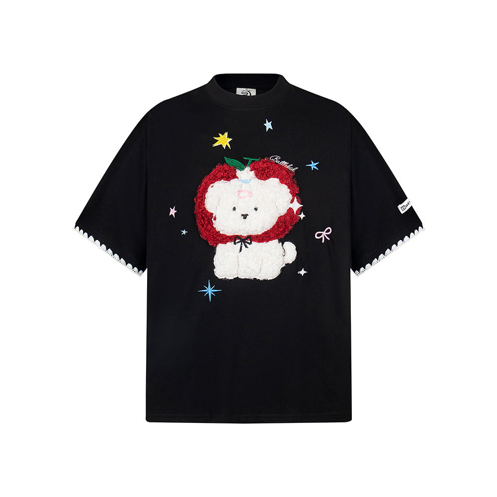 Hip Hop Clothes New York Vintage Embroidered Dog Short Sleeve T-Shirt