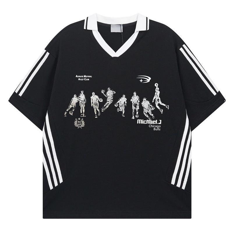 Racing oversized t shirt v-neck short-sleeved men's t-shirt summer
