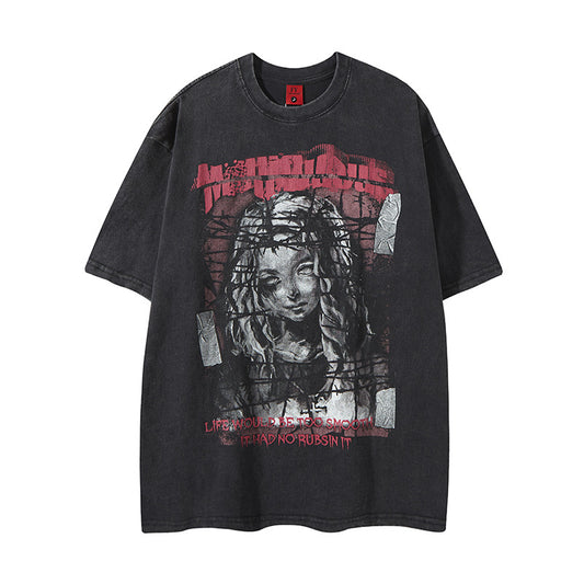 Nostalgia T Shirts Letter Short Sleeve Printed T-Shirt Loose Top