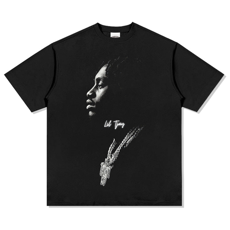 Cool t rapper Vintage Lil Tjay Print Short Sleeve T-Shirt