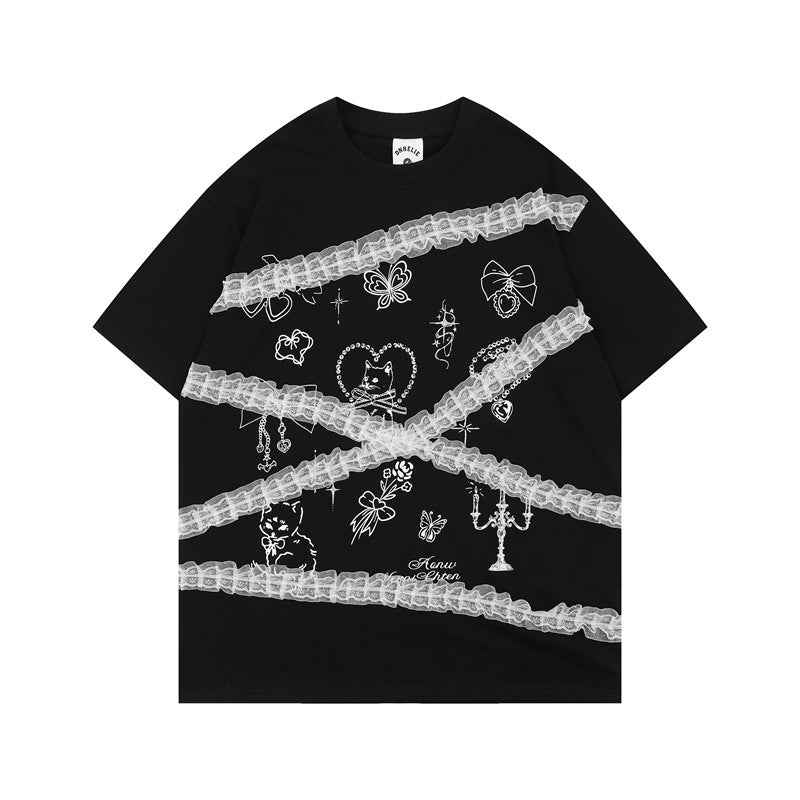 US drip outfits Summer Vintage Casual Loose Short Sleeve T-Shirts
