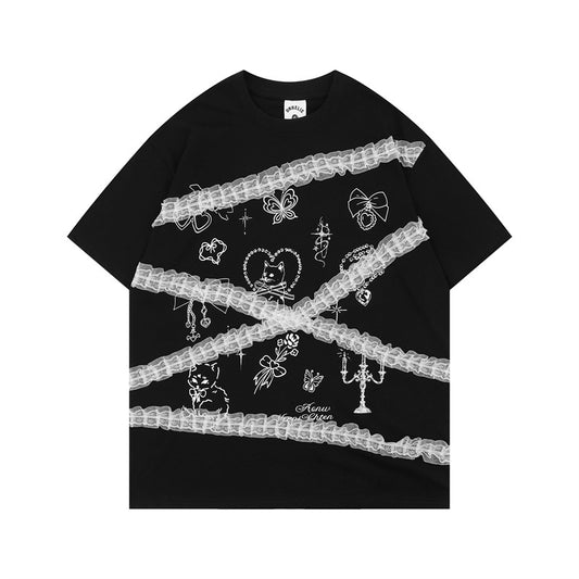 US drip outfits Summer Vintage Casual Loose Short Sleeve T-Shirts
