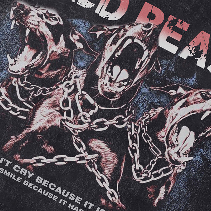 Ropa Vintage Hombre Vintage Doberman Printed Washed Old Short Sleeve T-Shirt