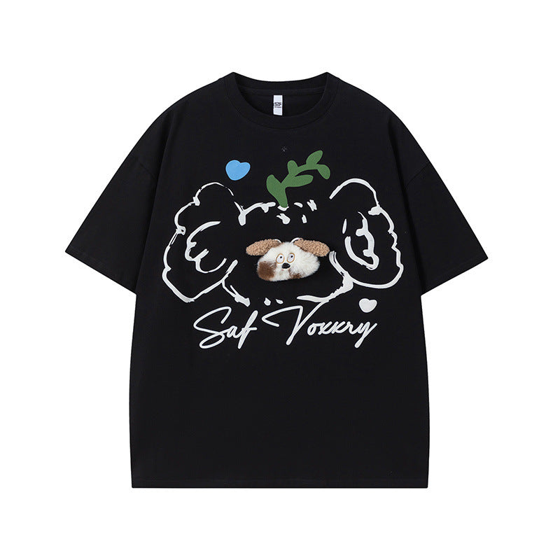 US drip outfits summer vintage cartoon gradual change bear casual loose short sleeve T-Shirts