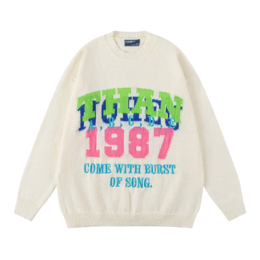 Vice streetwear alphabet print fleece sweater vintage alphabet sweater