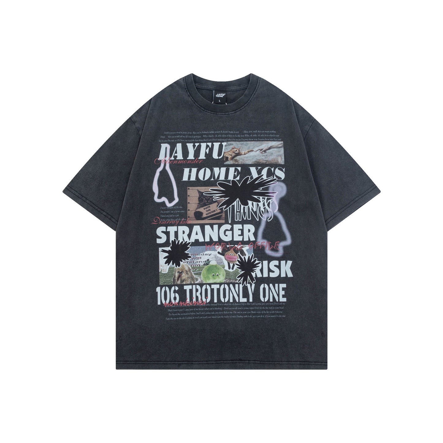 Distorted vintage short sleeve t-shirt summer oversize casual top