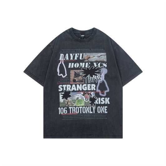 Distorted vintage short sleeve t-shirt summer oversize casual top