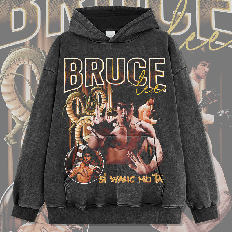 Marcas streetwear usa vintage bruce lee print hoodie hoodie