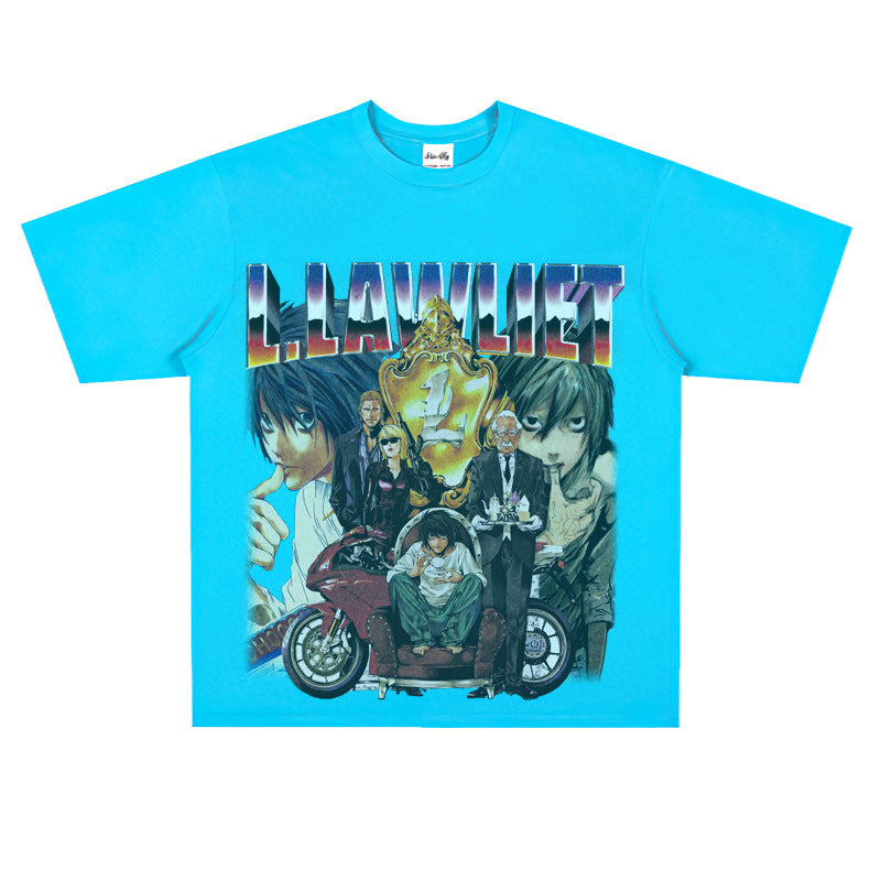 Film Star T Shirt Anime Retro Washed Distressed Flower Short Sleeve Loose T-shirt Men and Women