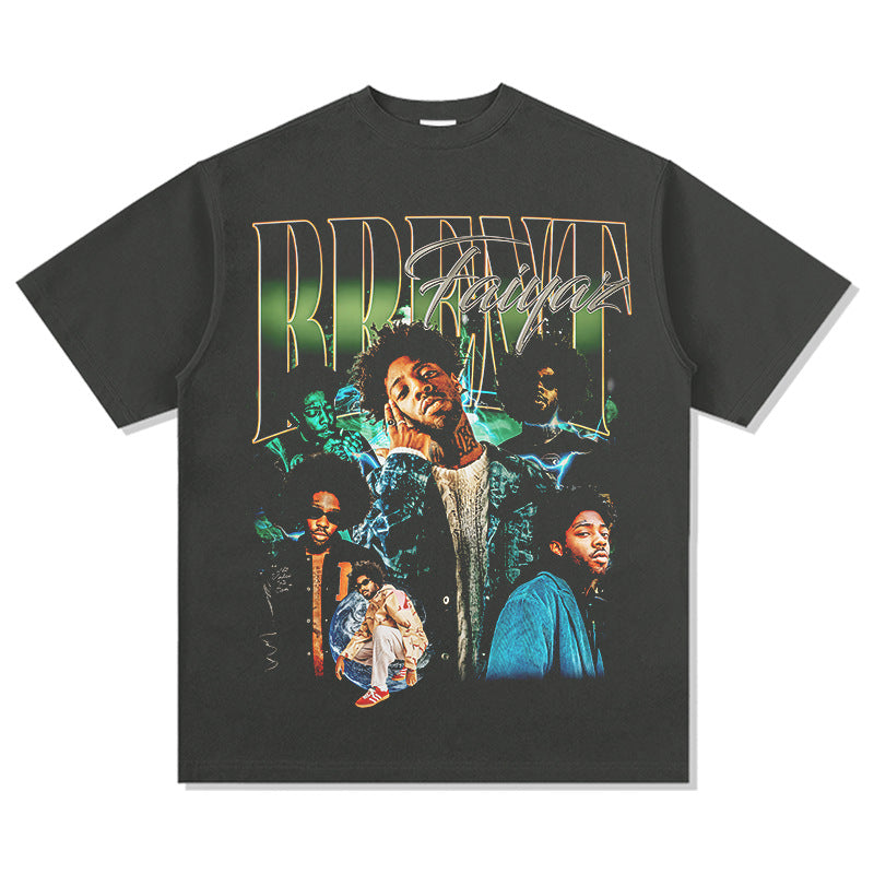 Outfit streetwear vintage hip hop BrentFaiyaz print short sleeve t-shirt