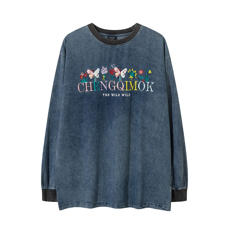 Marcas De Streetwear Denim Long Sleeve T-Shirt Vintage Top