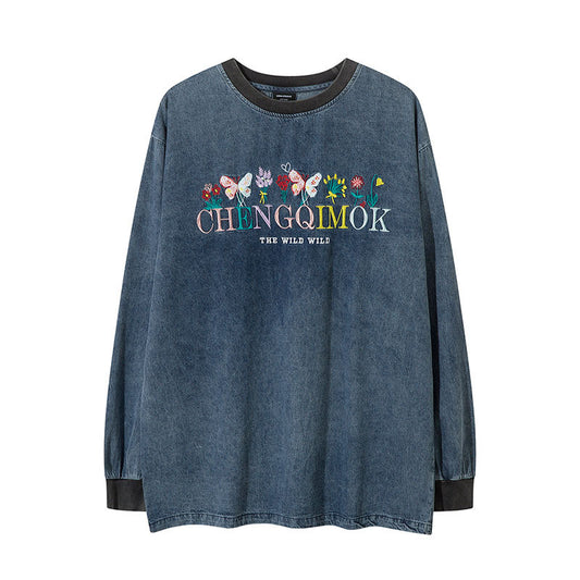 Marcas De Streetwear Denim Long Sleeve T-Shirt Vintage Top