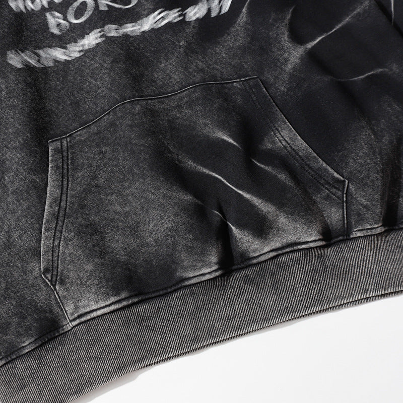 Streetwear Hoodie Vintage Washed Old Alphabet Hooded Sweater Hip Hop Loose Hoodie