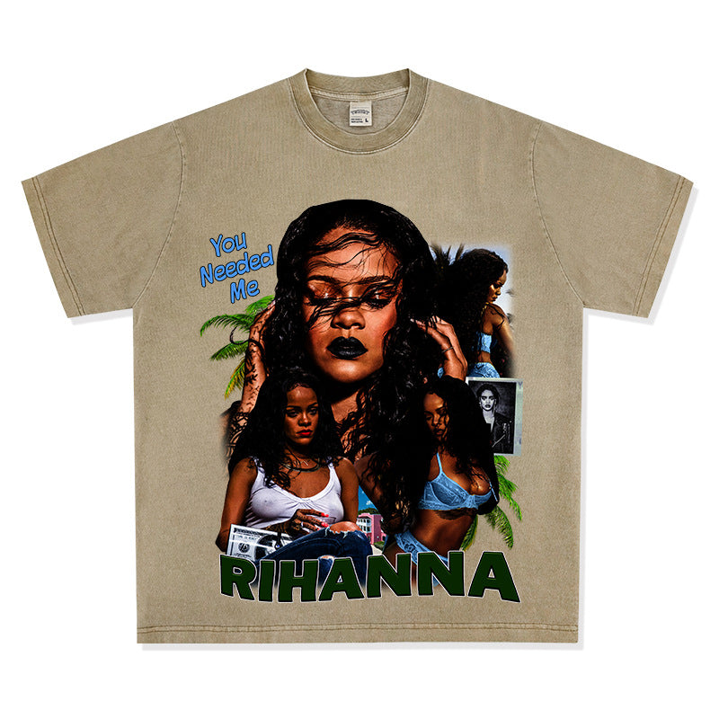Cool t rapper hip hop rap Rihanna vintage print short sleeve top