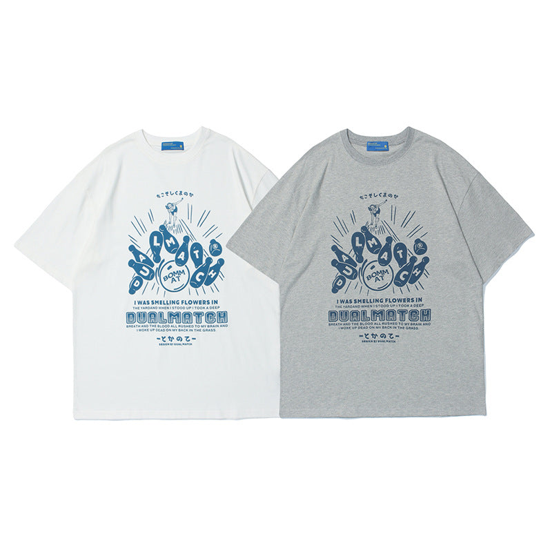 Vice streetwear Summer Vintage Sports Print Short Sleeve Crew Neck T-Shirts