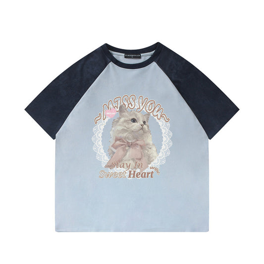 US drip outfits Summer Vintage Pussy Casual Loose Short Sleeve T-Shirts